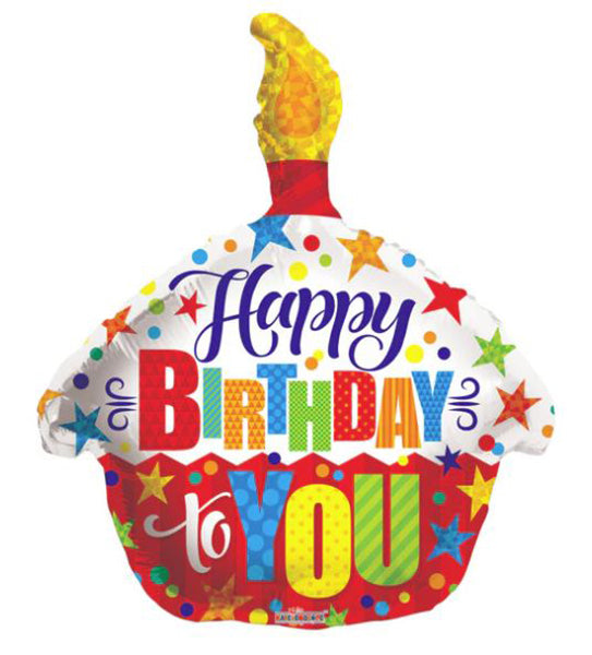 Happy B'day To You Cupcake 18in Metallic Balloon