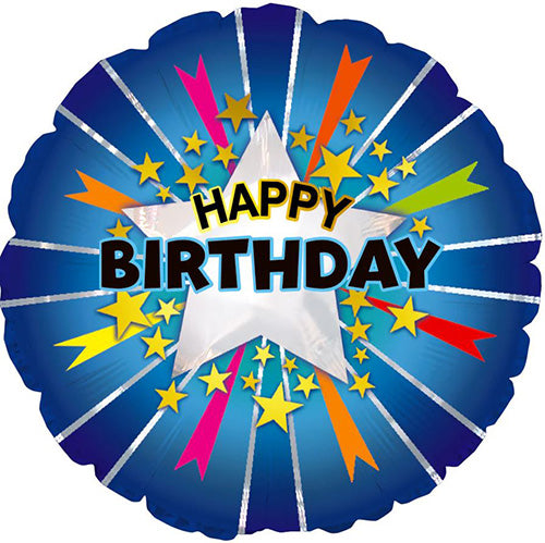 Star Burst Birthday 18in Metallic Balloon