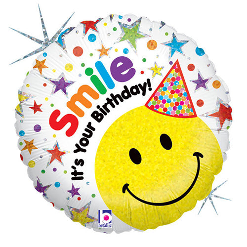 Smiley Birthday Hat 18in Metallic Balloon
