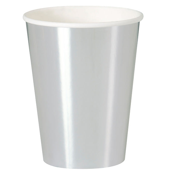 Shiny Silver Foil 14.5oz Paper Cups 8ct - Foil Board