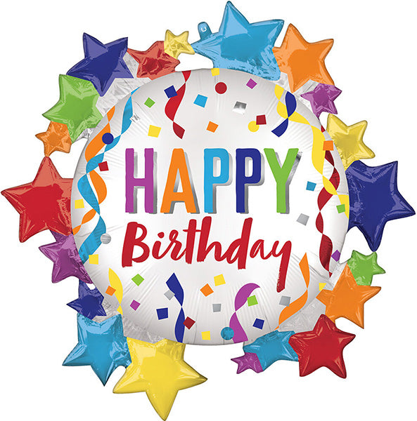 Satin Happy Birthday Star 30in Metallic Balloon