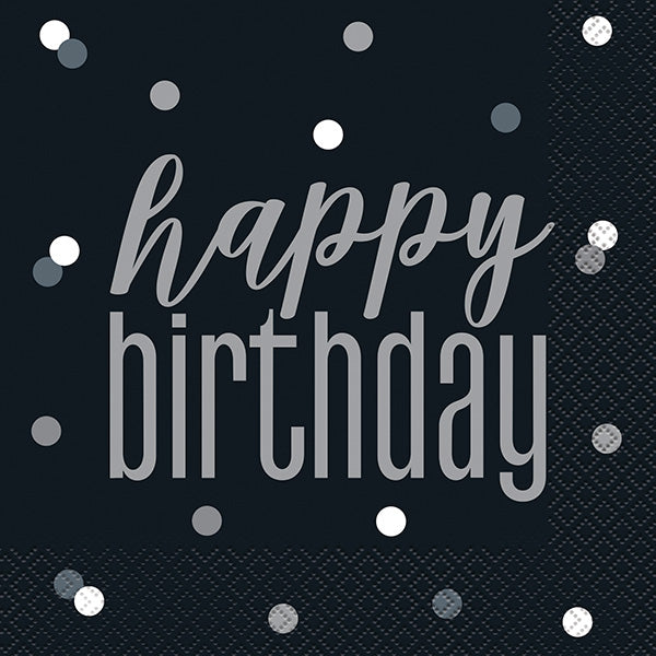 Happy Birthday Glitz Black Luncheon Napkins 16ct
