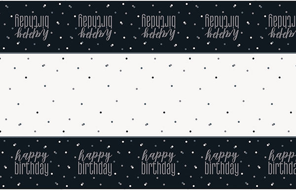 Happy Birthday Glitz Black 54 x 84in Plastic Table Cover