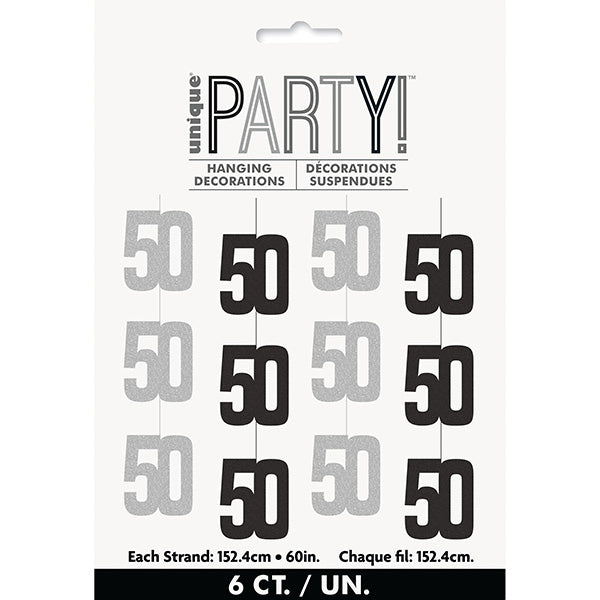 Birthday Glitz Black 50th Hanging Decorations 6ct