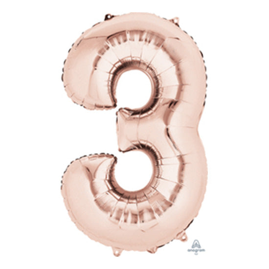 Number 3 Rose Gold 40in Mylar Balloon