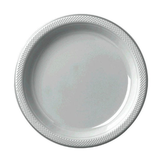 Silver 7in Round Luncheon Plastic Plates