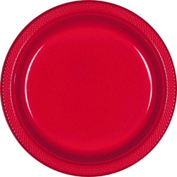 Apple Red 9in Round Dinner Plastic Plates 20 Ct