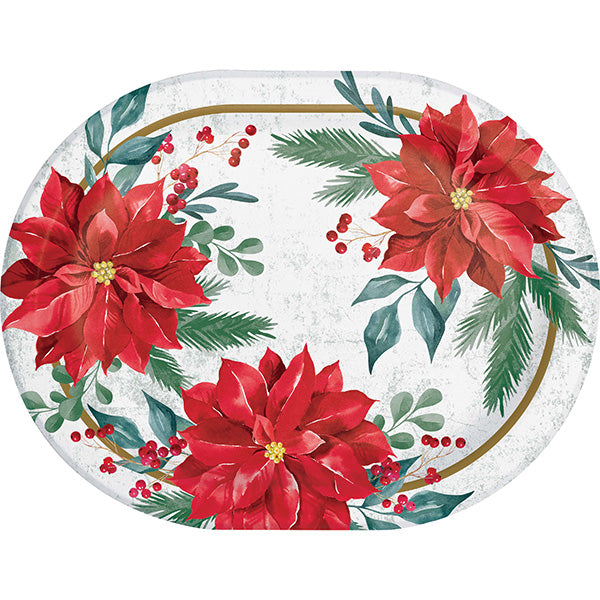 Festive Floral 9 x 12in Oval Paper Platters 8ct