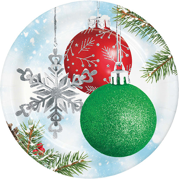Classical Christmas 9in Round Dinner Paper Plats 8ct