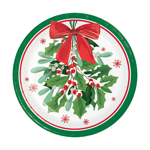 Holly Jolly Christmas 7in Round Luncheon Paper Platea 8ct