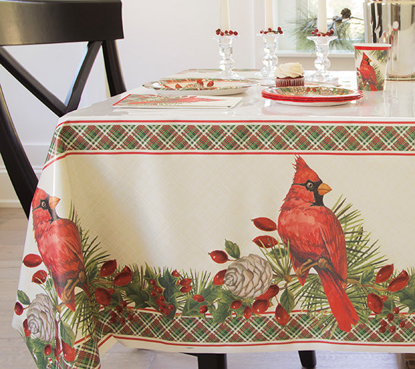 Red Cardinal Christmas 54 x 84in Plastic Table Cover