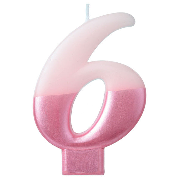 Numeral #6 Metallic Candle - Pink