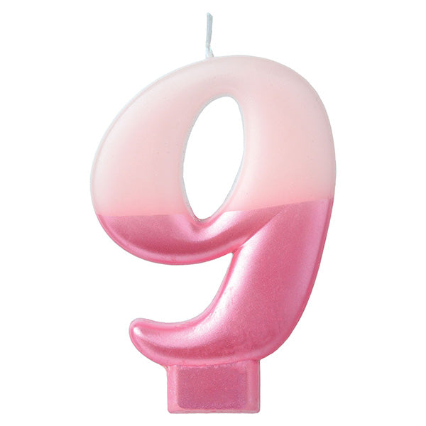 Numeral #9 Metallic Candle - Pink