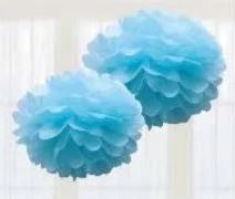 Tissue 16in Paper Pom Poms Light Blue 2ct