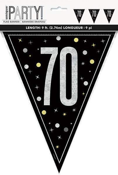 Birthday Glitz Black 9ft Flag Banner 70th Prismatic Plastic