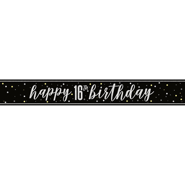 Birthday Glitz Black and Grey 16th Banner 9ft