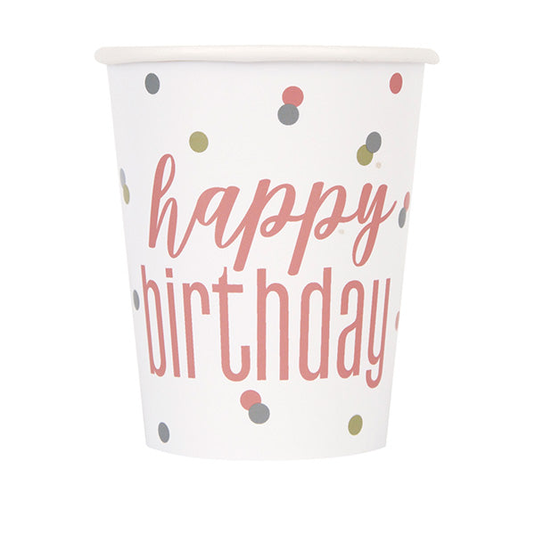 Birthday Glitz Rose Gold Dot 9oz Paper Cups 8ct
