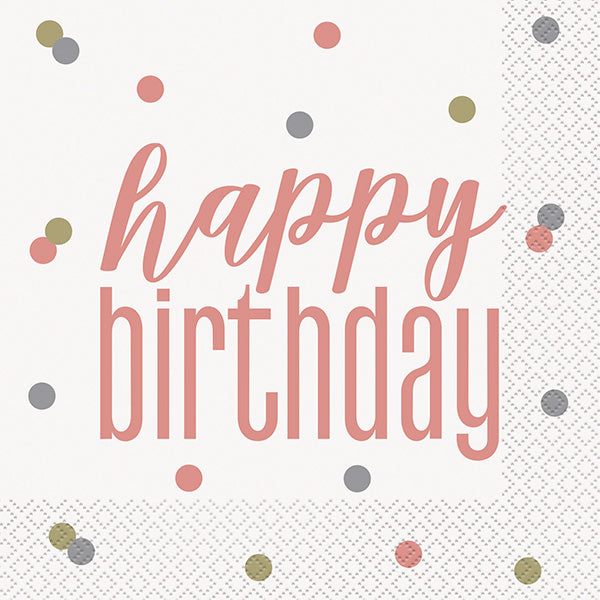 Birthday Glitz Rose Gold "Happy Birthday" Luncheon Napkins 16ct