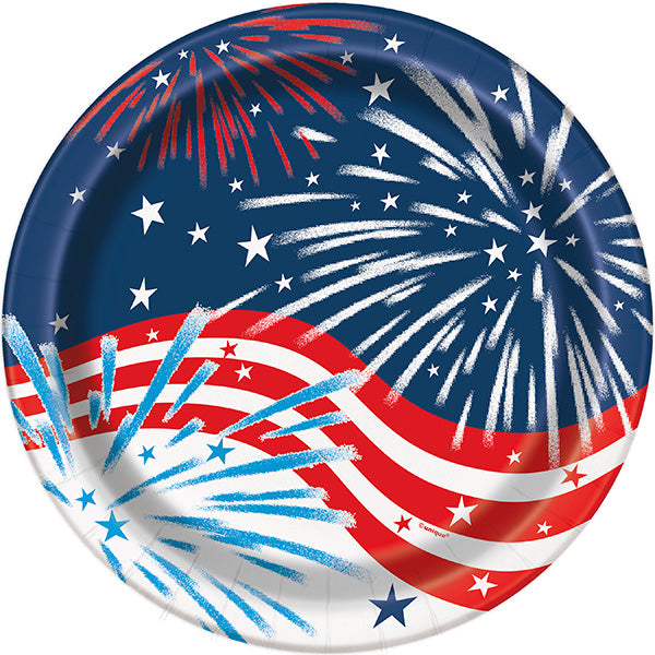 Fireworks 4th of July Round 9in Dinner Paper Plates 8ct