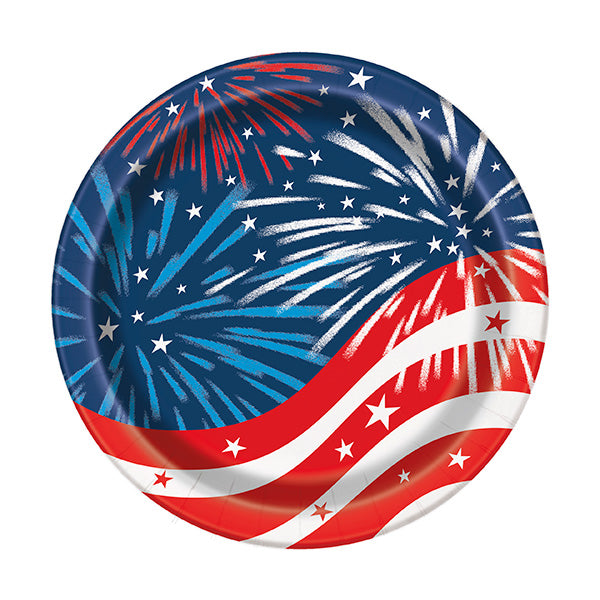 Fireworks 4th of July Round 7in Luncheon Paper Plates 8ct