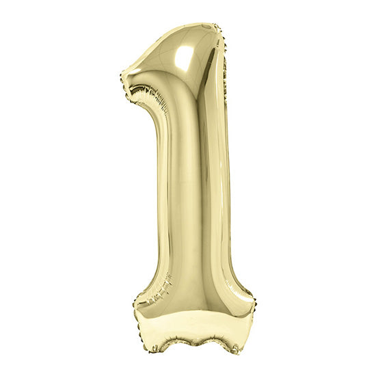 34in Number 1 White Gold Mylar Balloon