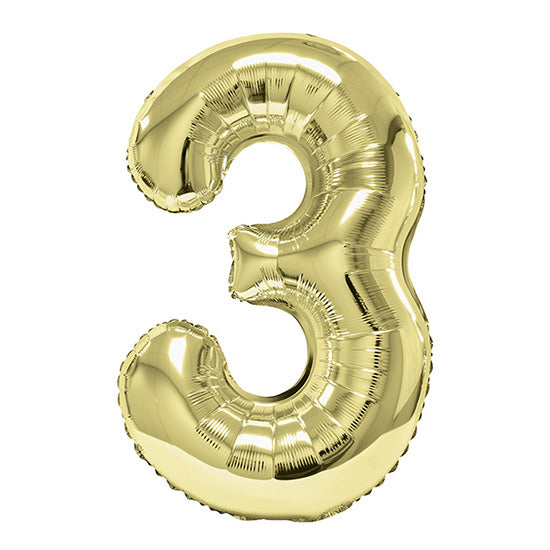 34in Number 3 White Gold Mylar Balloon