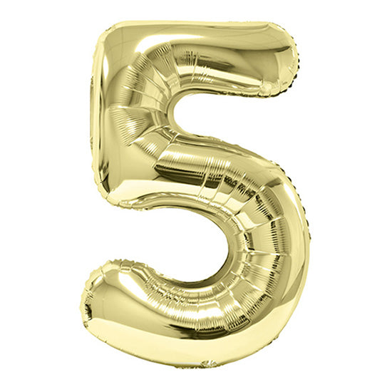 34in Number 5 White Gold Mylar Balloon