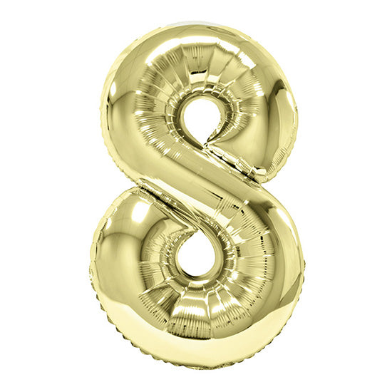 34in Number 8 White Gold Mylar Balloon