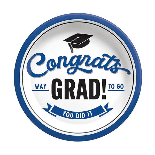 Congrats Grad Blue 7in Round Luncheon Paper Plates 8ct