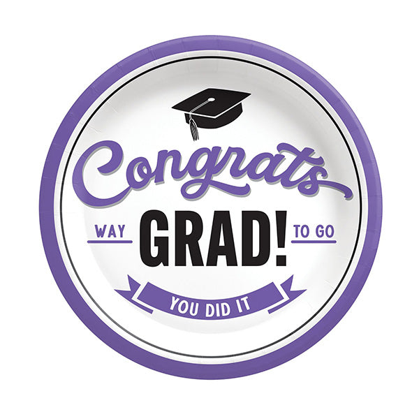 Congrats Grad Purple 7in Round Luncheon Paper Plates 8ct