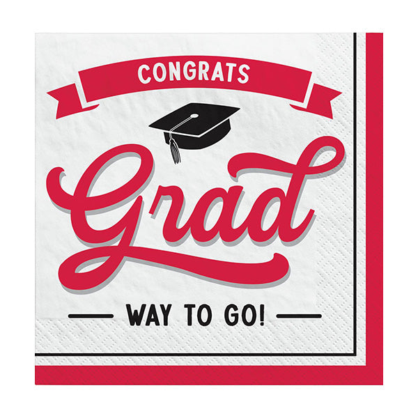 Congrats Grad Red Beverage Napkins 16ct