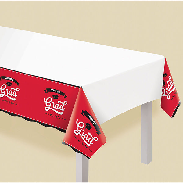 Congrats Grad Red 54 x 102in Plastic Table Cover