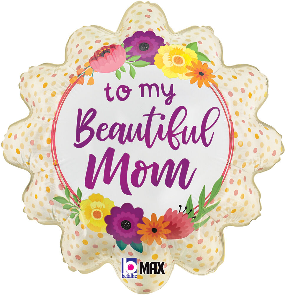 Satin Beautiful Mom Flowers 18in Metallic Balloon