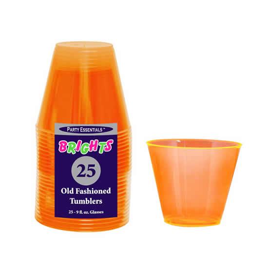 Neon Orange Plastic 9oz Tumblers 25ct