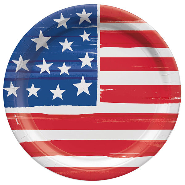 Painted Patriotic Round 9in Round Dinner Paper Plates 8ct
