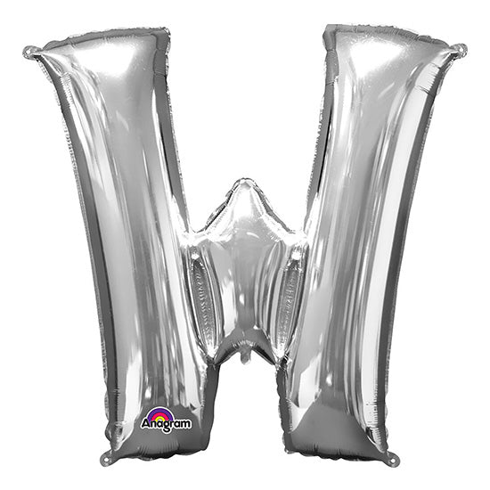 Letter W Silver 33in Metallic Balloon