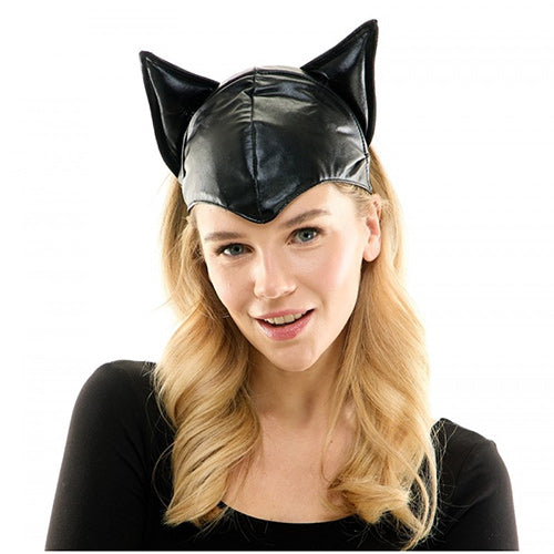Black Faux Leather Cat Ears Cap