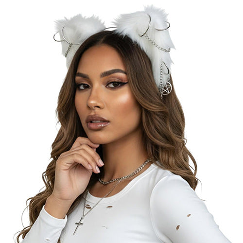 White Furry Ears Headband