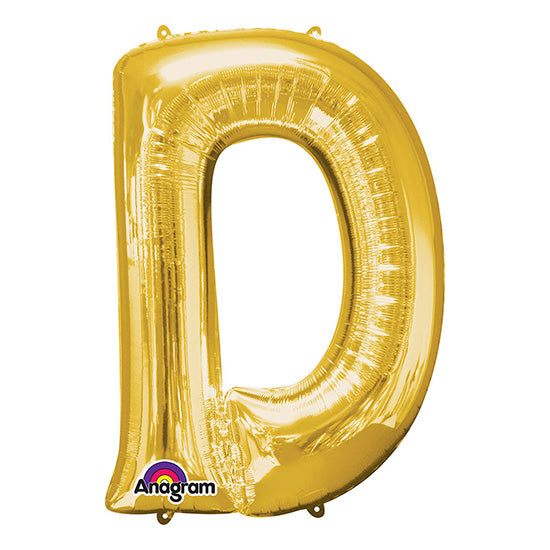 Letter D Gold 33in Metallic Balloon
