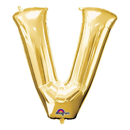 Letter V Gold 33in Metallic Balloon