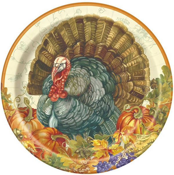 Traditional Thanksgiving 9in Round Dinner Paper Plates 8ct