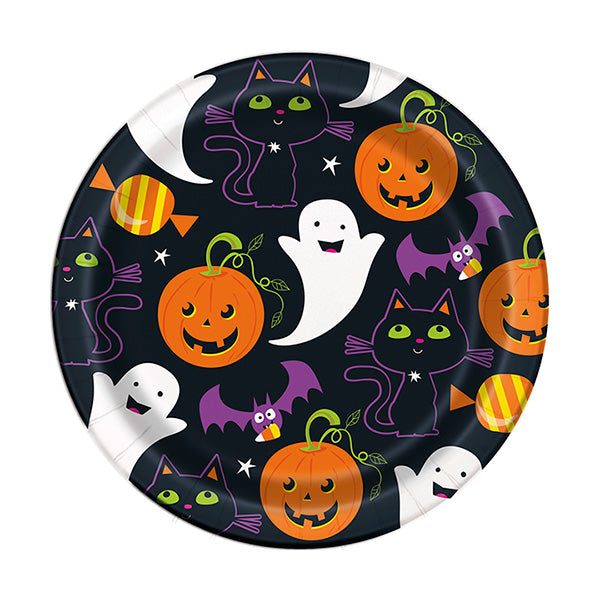 Cat & Pumpkin 7in Round Luncheon Paper Plates 8ct