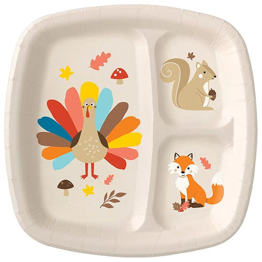 Happy Turkey Day 9in Kids Divided Paper Plates 8 Ct