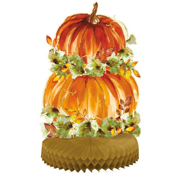 Watercolor Fall Pumpkins Honeycomb 14in Centerpiece 1ct