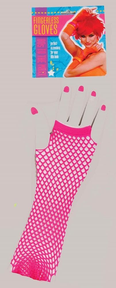 80's Fishnet Fingerless Long Glove Hot Pink