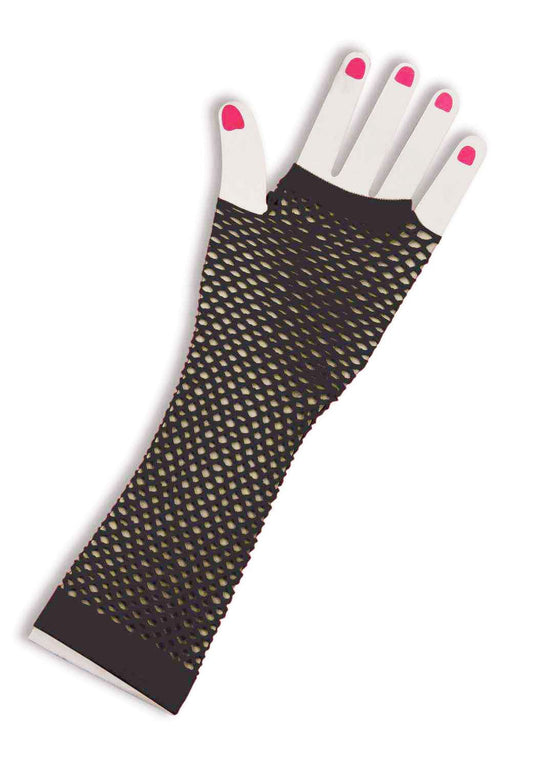 80's Fingerless Fishnet Long Gloves Black