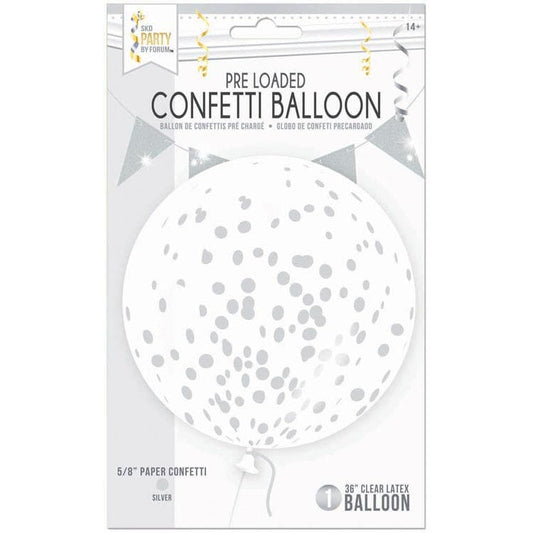 36" Clear Confetti Balloon – Silver 1 Ct