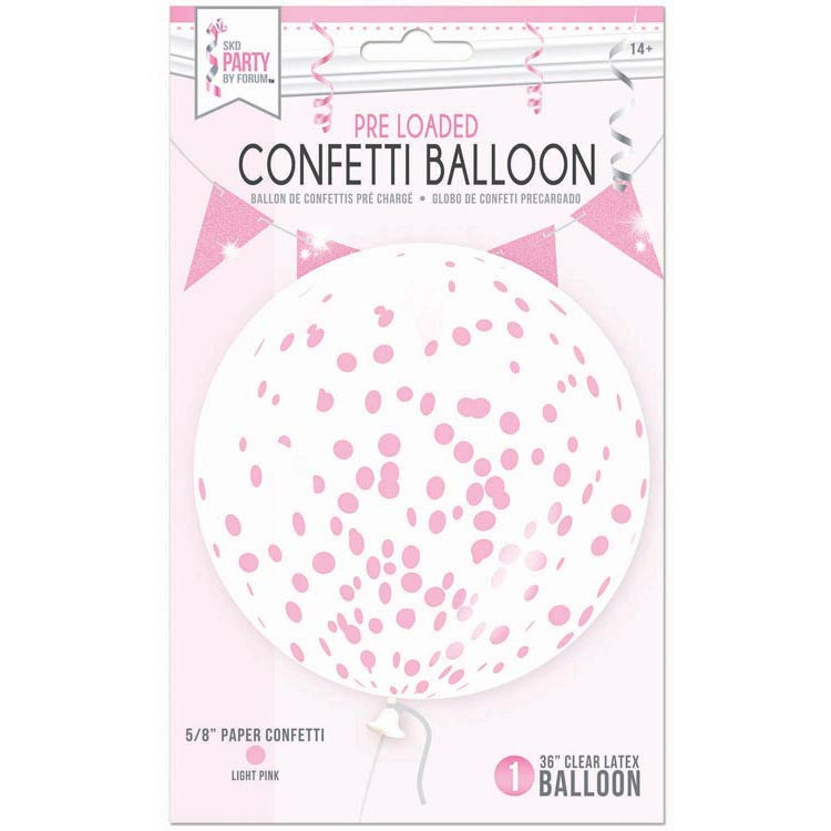 36" Clear Confetti Balloon – Pink 1 Ct