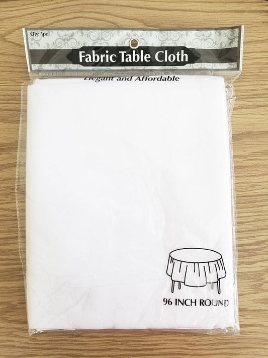 Fabric 96in Round White Table Cover