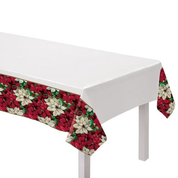 Christmas Poinsettia Plastic 54in x 84in Table Cover